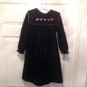 Just Ducky Girl’s Dress Sz 5 Black Fine Corduroy Collar Embroidery Noahs Ark